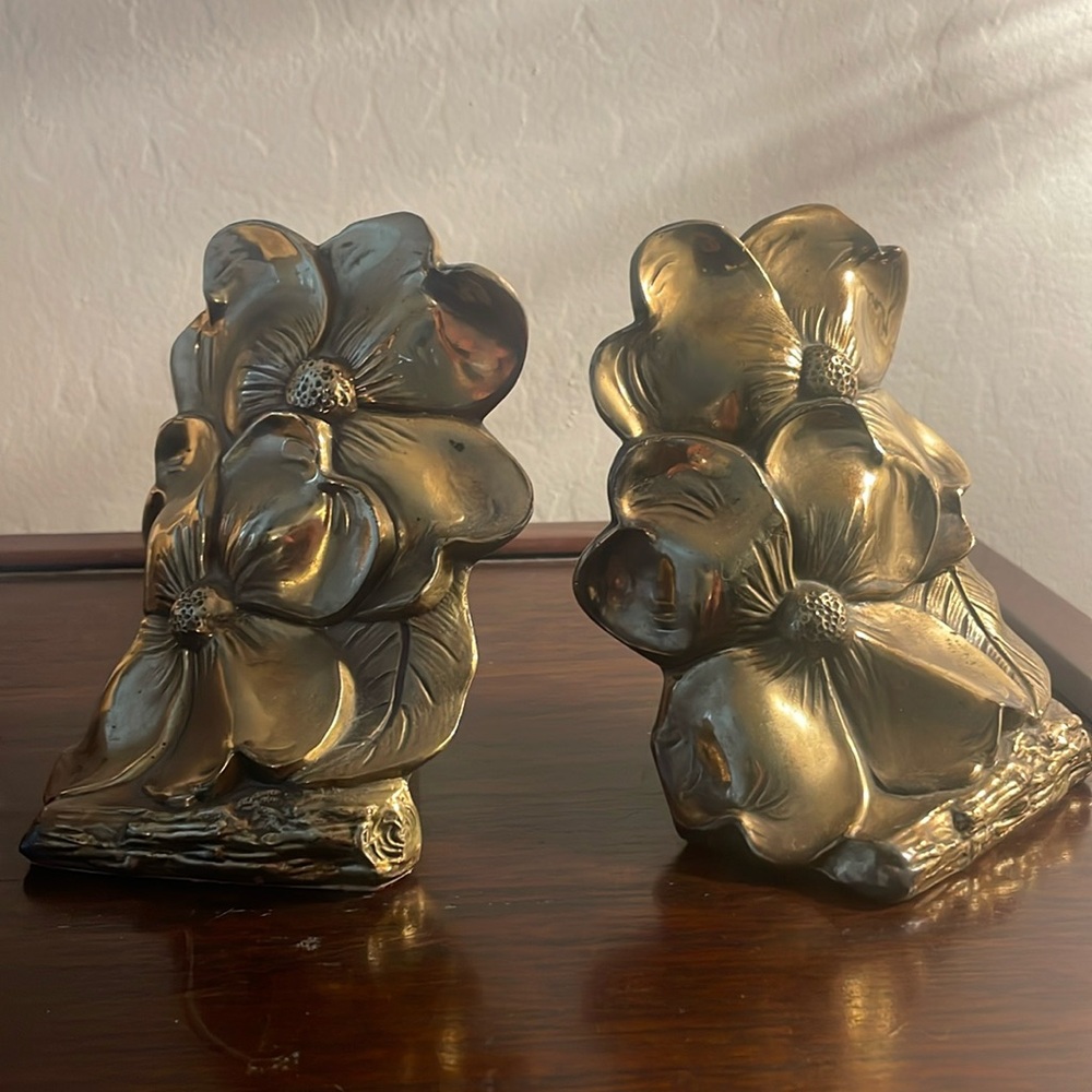 Vintage Bookends Brass Dogwood Flowers